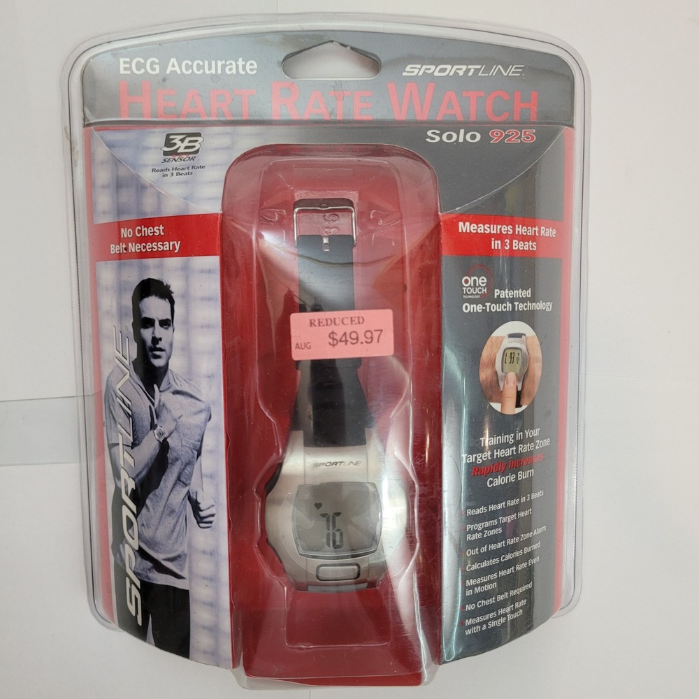 Sportline Heart Rate‎ Watch Solo 925 SP4136BK ECG Accurate No Chest Strap New